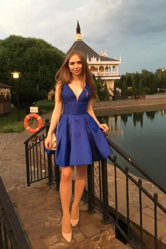 Simple A Line Satin Short Blue Homecoming Dress School Party Dress OK1511 Tunics Business professional