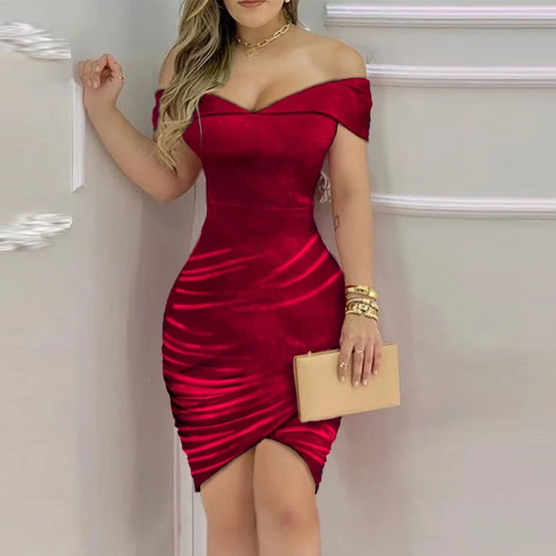 Elegant Solid Velvet Bodycon Party Dress Tunics Seasonal trendy