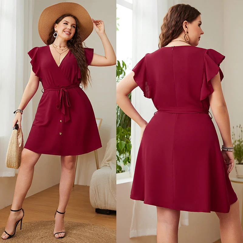 Summer Plus Size Ladies Deep V Party Dresses Tunics Fall fleece