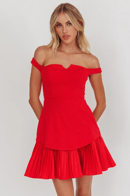 Devoted Love Pleat Hem Mini Dress Red Stylish Plaid Mini Dress