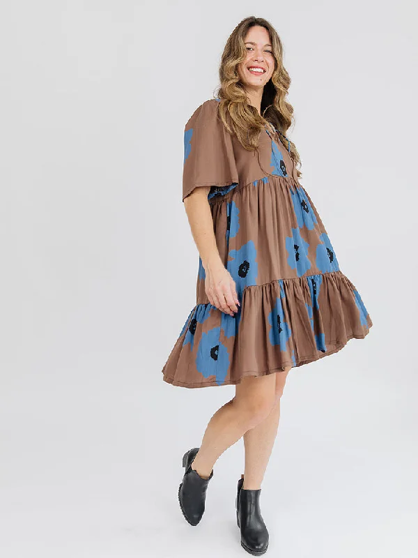Adelaide Tiered Mini Dress - Dark Oak Fashionable Denim Mini Dress