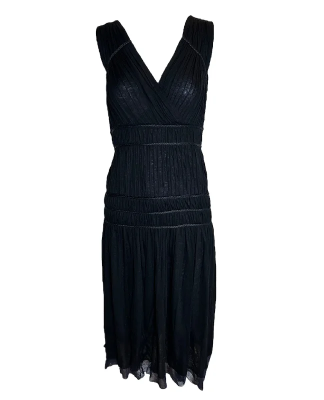 2000s Issey Miyake Cupro Gauze Pleated Tiered Goddess Dress A-Line Day Work