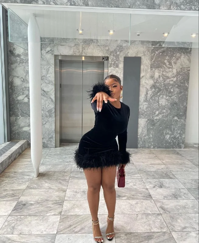 Sexy Black Homecoming Dress with Long Sleeves,Black Party Dress ,Y2515 Tunics Top Casual