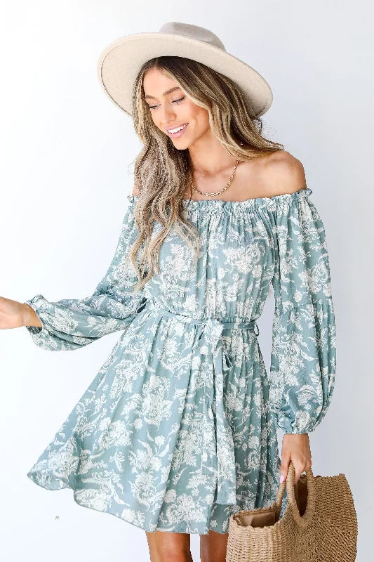 Daytime Dreams Floral Off-The-Shoulder Mini Dress Cozy T-Shirt Mini Dress