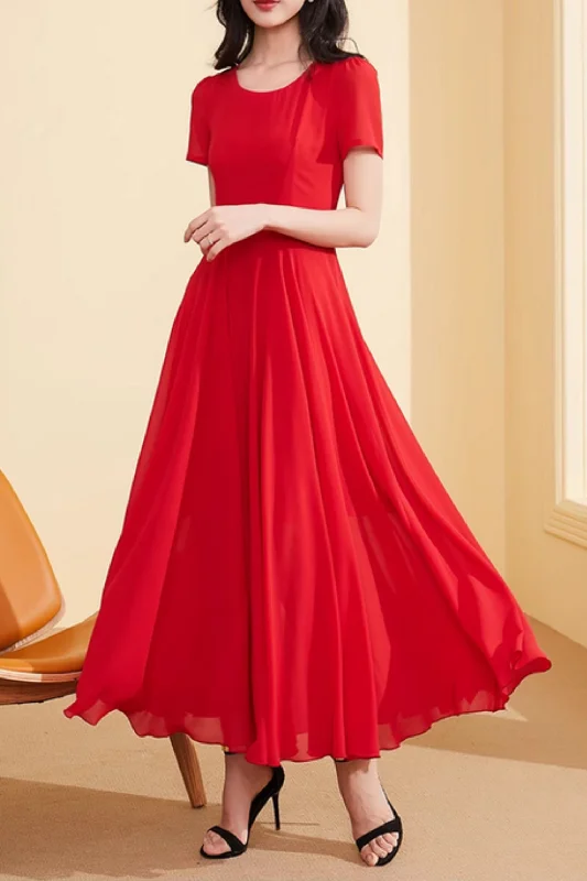 Red fit and flare maxi summer beach dress 5005 Tunics Recommended stylist