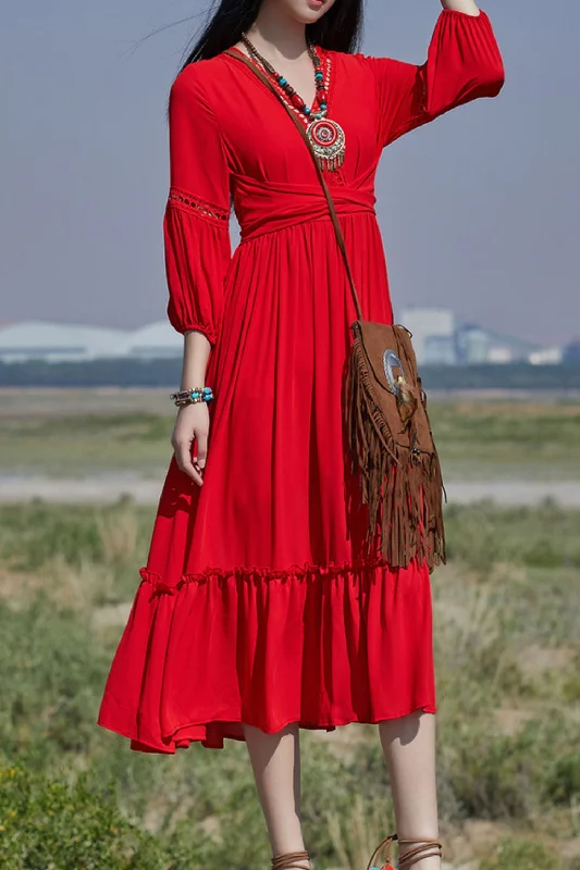 Red prom summer vacation beach dress TT0017 Tunics Fashionable chic