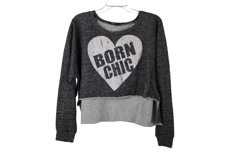 Forever 21 Gray Born Chic Sweatshirt | M Hoodie with Hem Contrast Bold Stylish