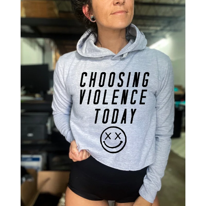 Salty Savage Ladies “CHOOSING VIOLENCE” Cropped Hoodie Hoodie with Raglan Sleeves Sporty Comfortable