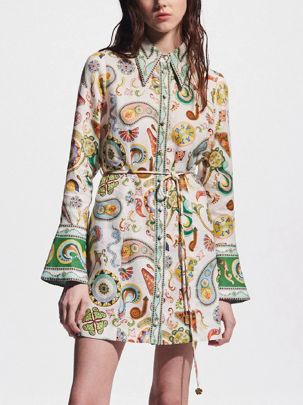 Exquisite And Printed Charming Trumpet Sleeve Mini Dress Comfortable Shift Mini Dress