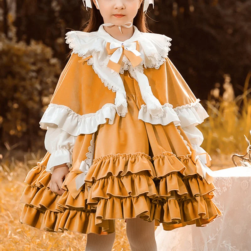 Baby Girl Dress Little Girl Party Elegant Lolita Velvet Fluffy Princess Dress Tunics Versatile all-occasion
