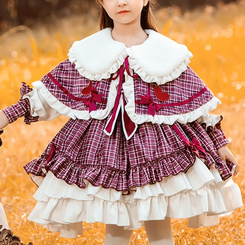 Baby Girl Dress Toddler Prom Winter Elegant Lolita Plaid Velvet Fluffy Princess Dress Tunics Sophisticated sleek