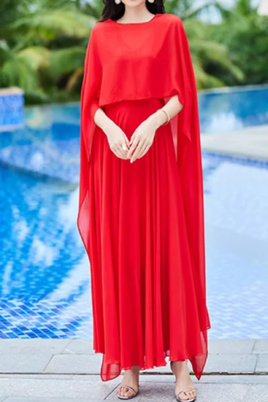 Red maxi chiffon prom dresses women 4985 Tunics Fashionable trendy