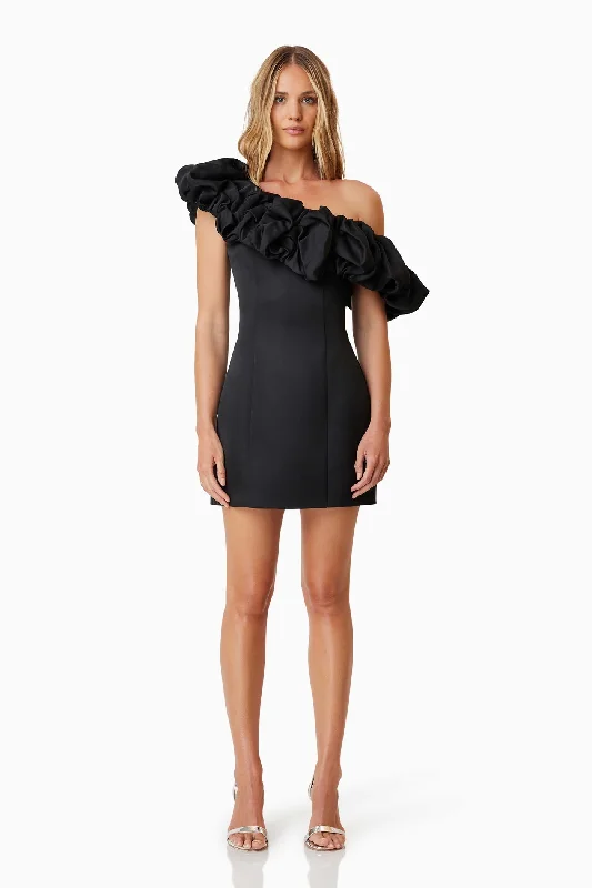 Amelie Mini Party Dress - Black Peplum Ruffle Cocktail