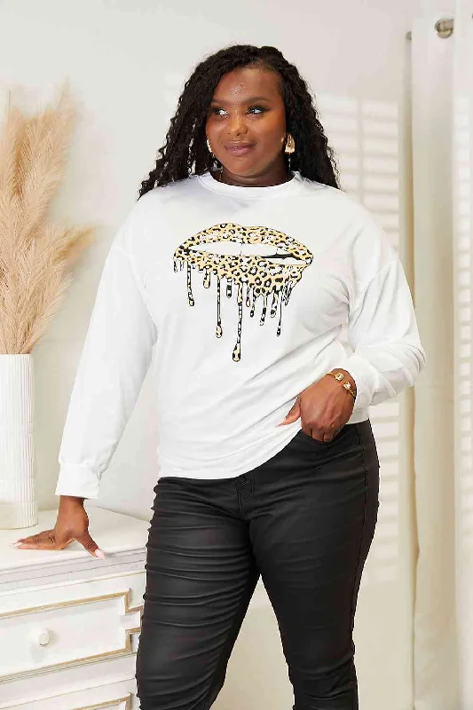 Simply Love Graphic Dropped Shoulder Round Neck Sweatshirt Hoodie with Raw Hem Edgy Unfinished