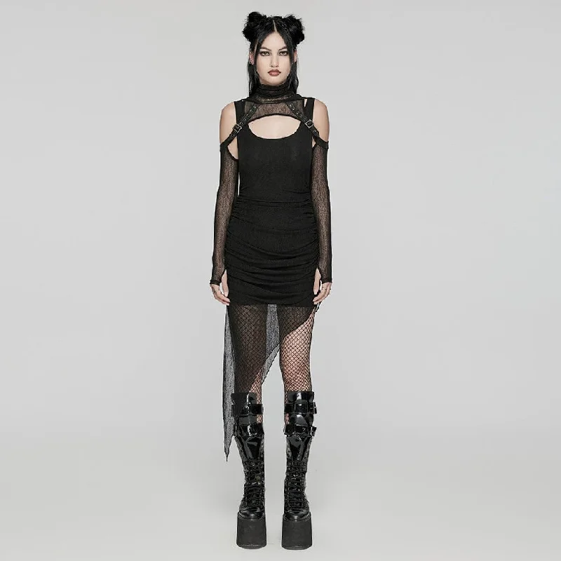 Women's Punk Irregular Ruched Black Party Dress with Hooded Cape Tunics Spring floral Women's Punk Irregular Ruched Black Party Dress with Hooded Cape Tunics Spring floral
