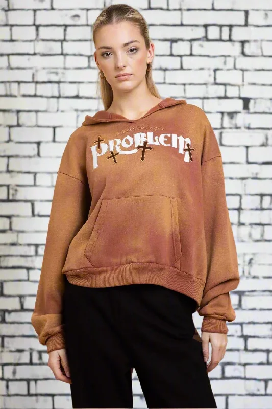 Daisy Street Problem V Neck Hoodie Hoodie with Hem Patch Decorative Personalized