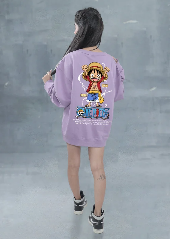 Luffy One Piece Women Drop Shoulder Sweatshirt | Pronk Hoodie with Side Slits Relaxed Casual