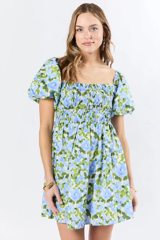 Felt Like It Multi Floral Smocked Mini Dress Stylish Summer Mini Dress