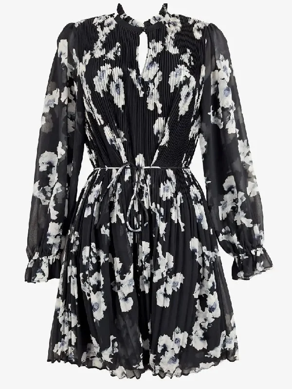 Witchery Fine Pleated Floral Mini Dress Size 4 Comfortable Fit-and-Flare Mini Dress