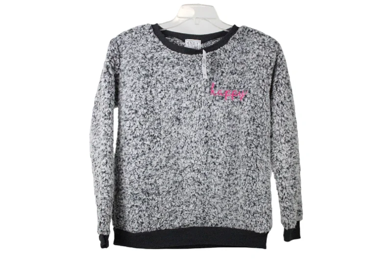 NEW Mentally Exhausted Sherpa "Happy" Embroidered Sweatshirt | S Hoodie with Elastic Cuffs Stretchable Comfortable