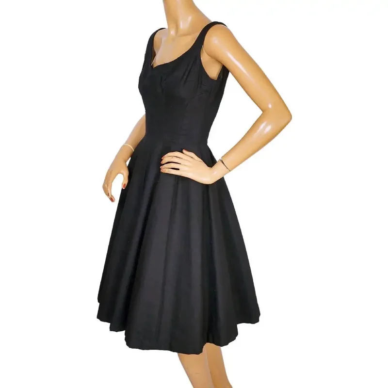 Vintage 1950s Party Dress Black Cotton Pellon Lined Size S Tunics Distressed trendy