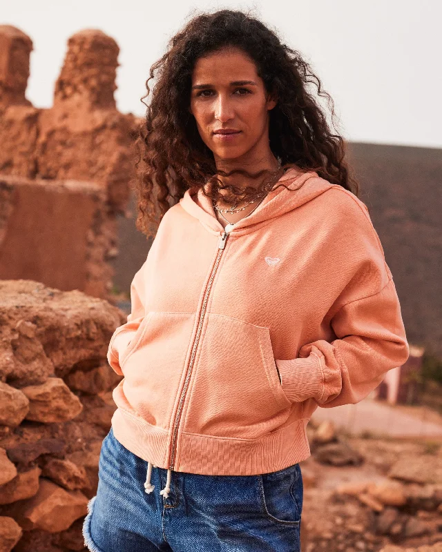 Sahara Vibes Zip-Up Hoodie - Terra Cotta Hoodie with Strings Custom Fit Adjustable