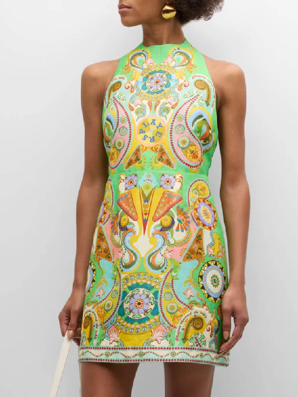 Backless Modern Ethnic Charming Printed Mini Dress Stylish Floral Print Mini Dress