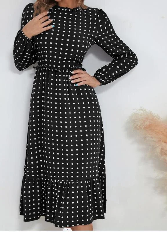 Women's casual long sleeve French polka dot dress Tunics Recommended stylist