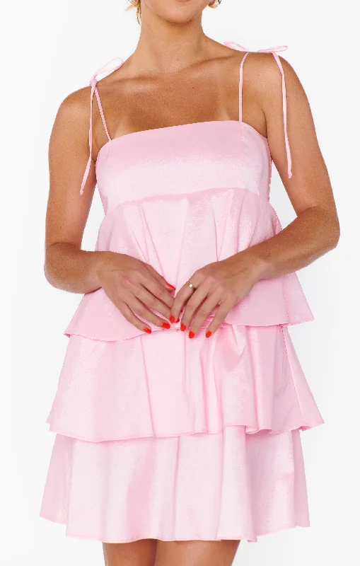 Meet Cute Mini Dress ~ Light Pink Taffeta Comfortable Casual Mini Dress