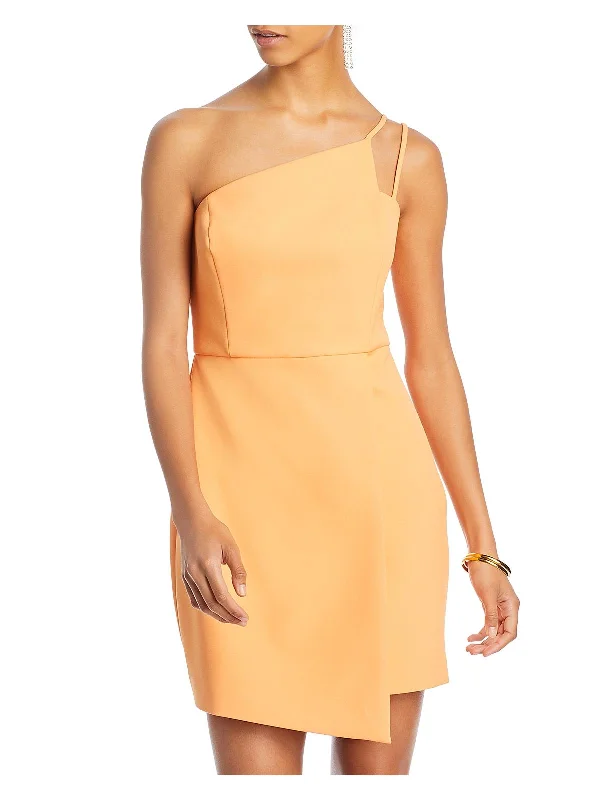 Womens Asymmetric Neck Mini Cocktail and Party Dress Square Neckline Feminine