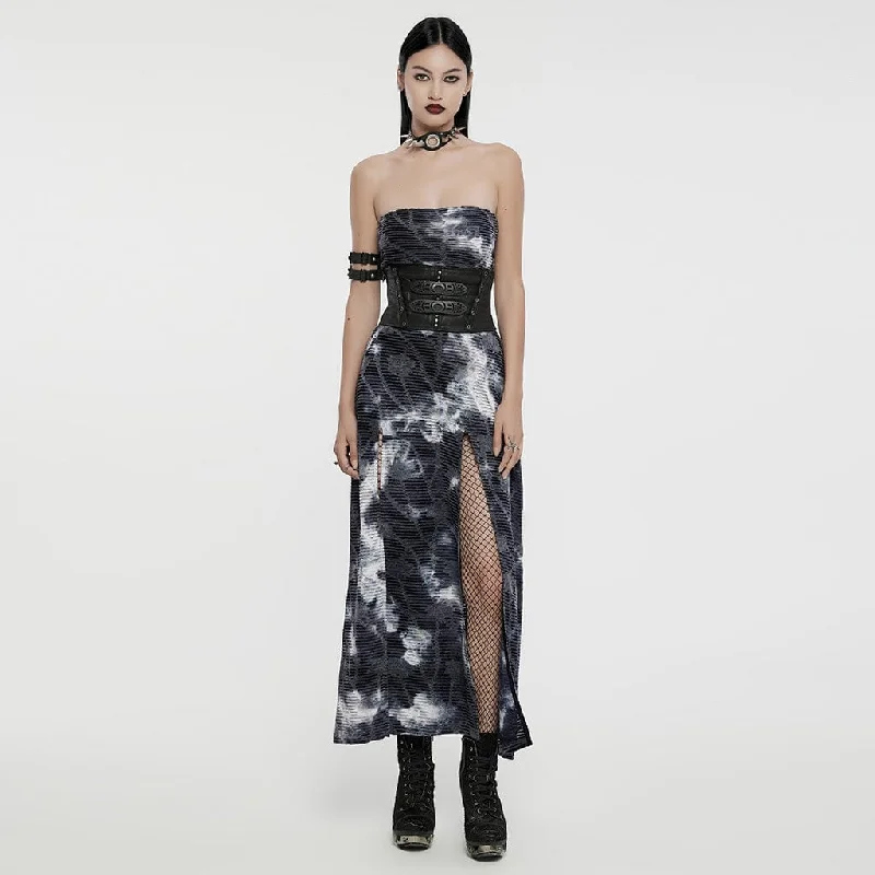 Women's Gothic Tie-dyed Ripped Split Party Dress Square Neckline Feminine