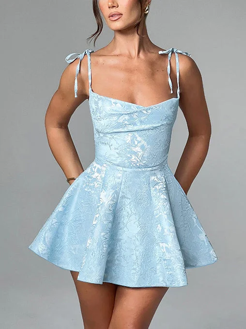 Jacquard Texture Suspender Charming Slimming A-Hem Mini Dress Fashionable Mini Dress with Pockets
