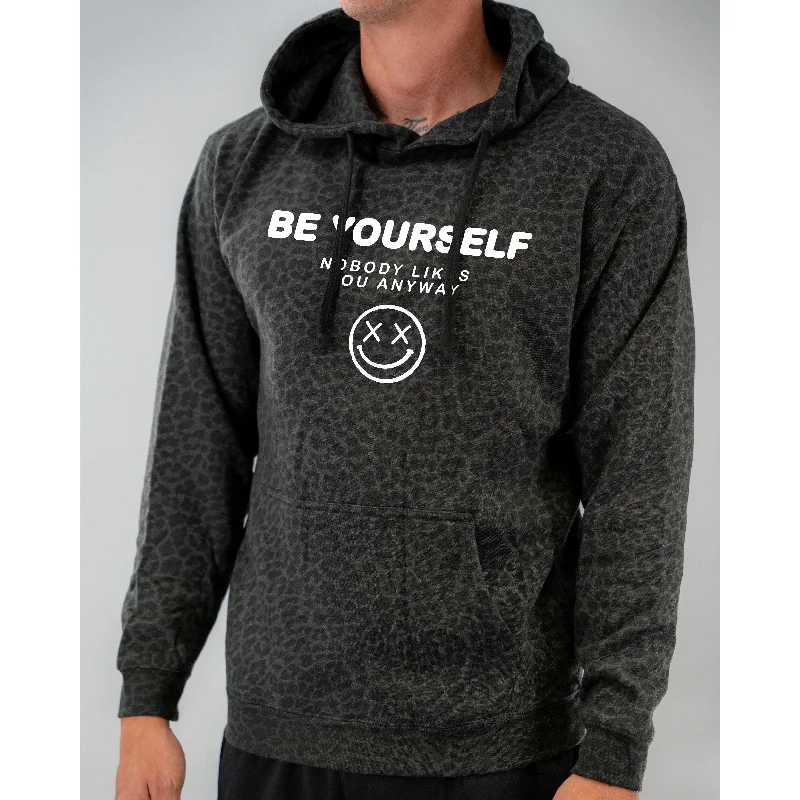 Salty Savage Unisex “BE YOURSELF, NOBODY LIKES YOU ANYWAY” Lounge Hoodie | In Your Face | Black Leopard/White Hoodie with Set-In Sleeves Structured Classic