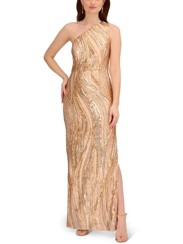 Womens Sequin One Shoulder Evening Dress Off-the-shoulder Chic Trendy