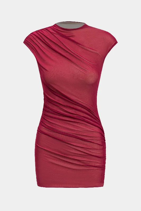 Ruched Short Sleeve Mini Dress Classic Solid Mini Dress