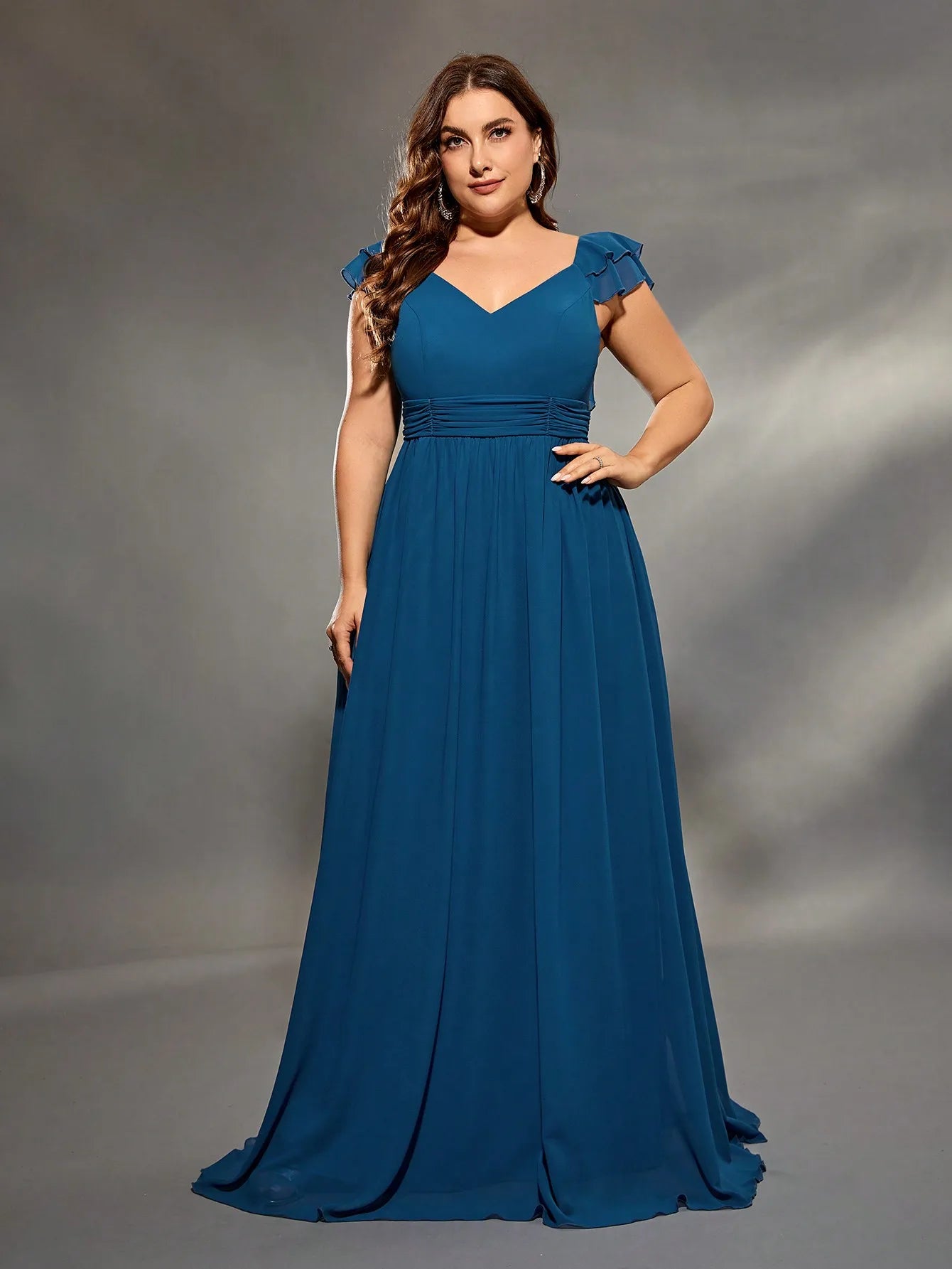 Blue Plus Size Cap Sleeve Chiffon Bridesmaid Party Dress Tunics Bestseller popular