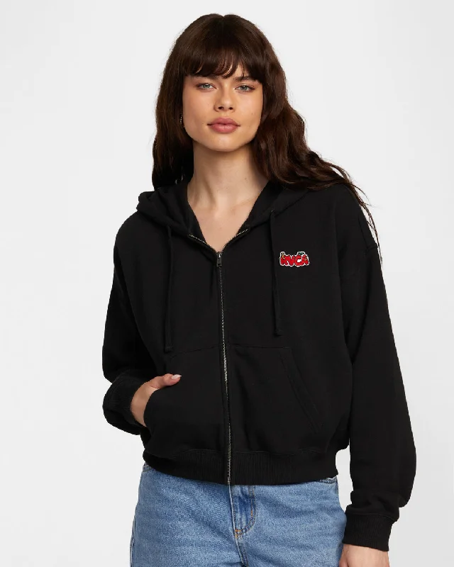Court Hoodie Sweatshirt - RVCA Black Hoodie with Applique Textured Unique