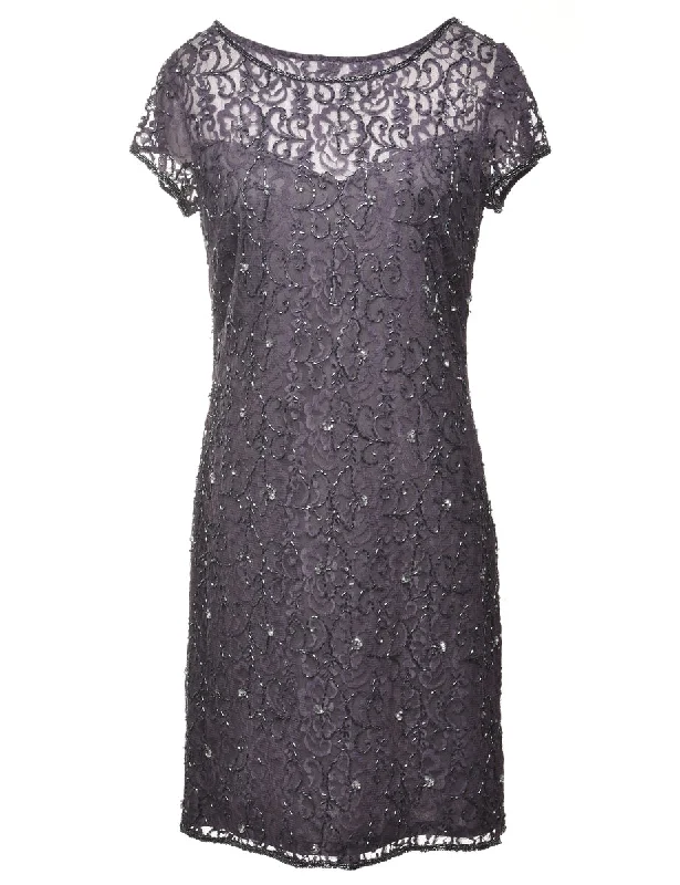 Beaded Party Dress - S Boat Neckline Classic