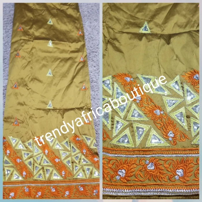 Sale sale: Gold/Orange Embriodery Silk George. Top quality Indian-George for making Nigerian/African party dress. Sold per 5yds. Price is for 5yds. Tunics Satin smooth Sale sale: Gold/Orange Embriodery Silk George. Top quality Indian-George for making Nigerian/African party dress. Sold per 5yds. Price is for 5yds. Tunics Satin smooth