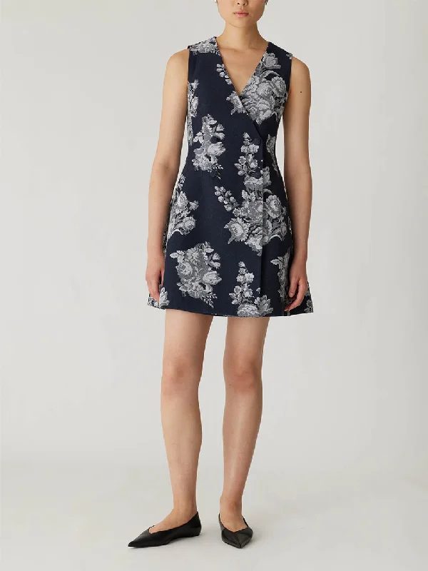 Venice Toile Jacquard Double Breasted Mini Dress Stylish Short Sleeve Mini Dress