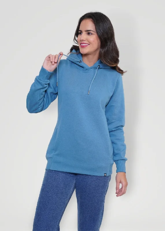 Women Fleece Hoodie Sweatshirt | Denim Blue | Pronk Hoodie with Hidden Zipper Minimalist Clean