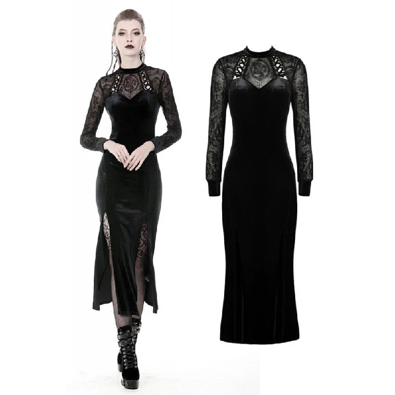 Women's Gothic Slim Velvet Long Party Dresses Tunics Leisure comfortable