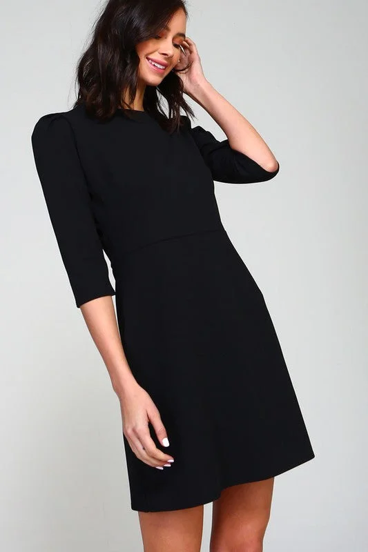Half Sleeve Mini Dress - Black Cozy Satin Mini Dress