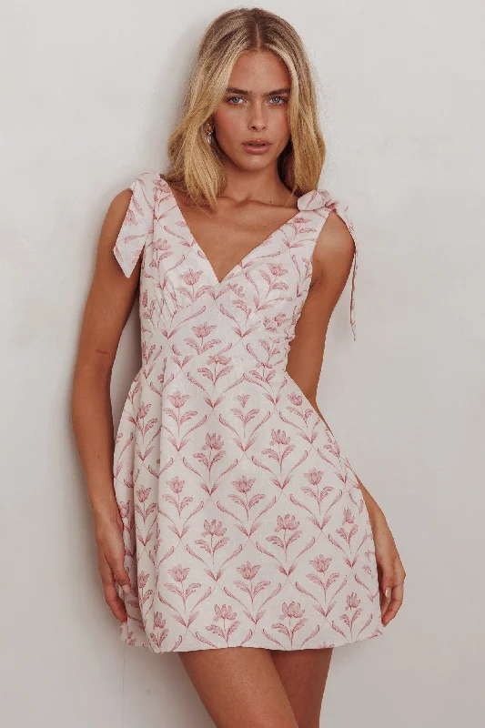Glam Up Tied Shoulder Mini Dress Beige Comfortable Shift Mini Dress