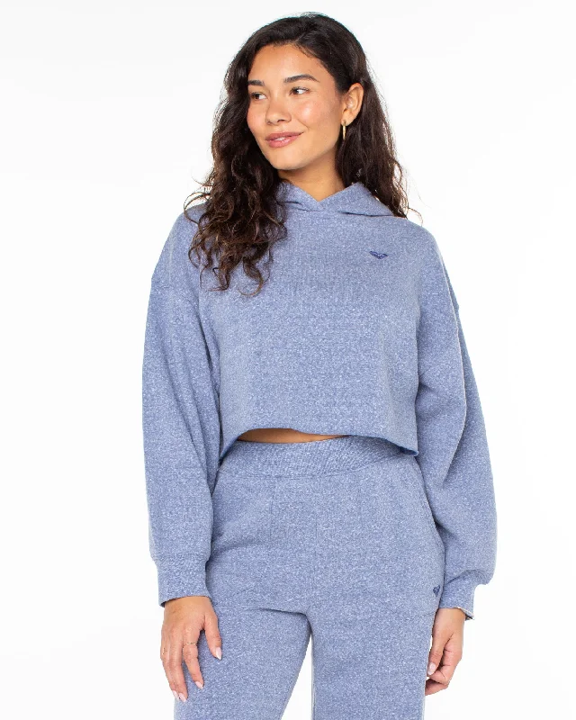 Afternoon Hike Crop Hoodie - Coastal Fjord Hoodie with Lace Feminine Delicate