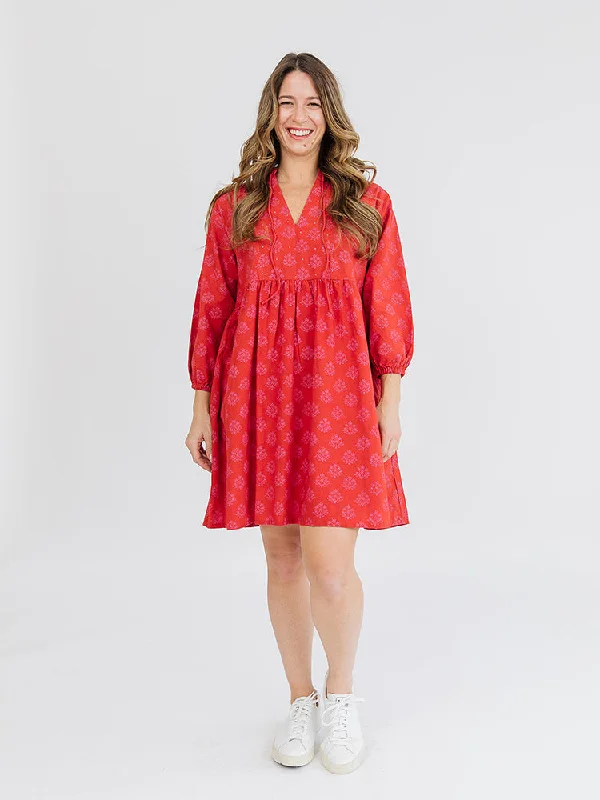 Sohla Mini Dress - Floral Stamp Red Trendy Bodycon Mini Dress