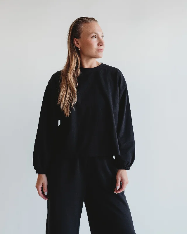 Ivy Relaxed Black Sweatshirt Hoodie with Reflective Safety Nightwear