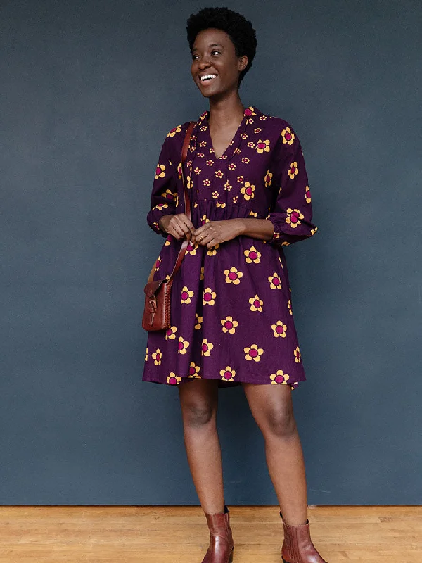 Sohla Mini Dress - Retro Purple Elegant Mini Dress with Pleats