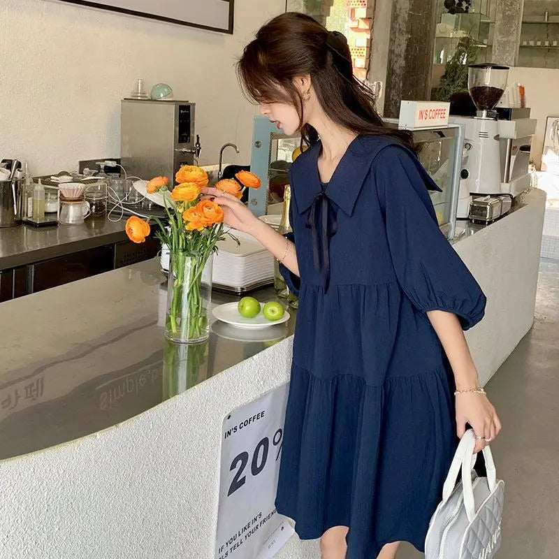 Advbridge Vintage Pleated Lacing Loose Mini Dress Summer New Half Sleeve Solid Color Sweet Casual Dresses Fashion Korean Women Clothing Elegant Satin Lace Mini Dress Advbridge Vintage Pleated Lacing Loose Mini Dress Summer New Half Sleeve Solid Color Sweet Casual Dresses Fashion Korean Women Clothing Elegant Satin Lace Mini Dress