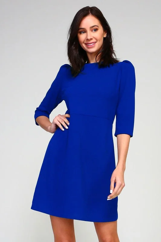 Half Sleeve Mini Dress - Royal Stylish Puff Sleeve Mini Dress